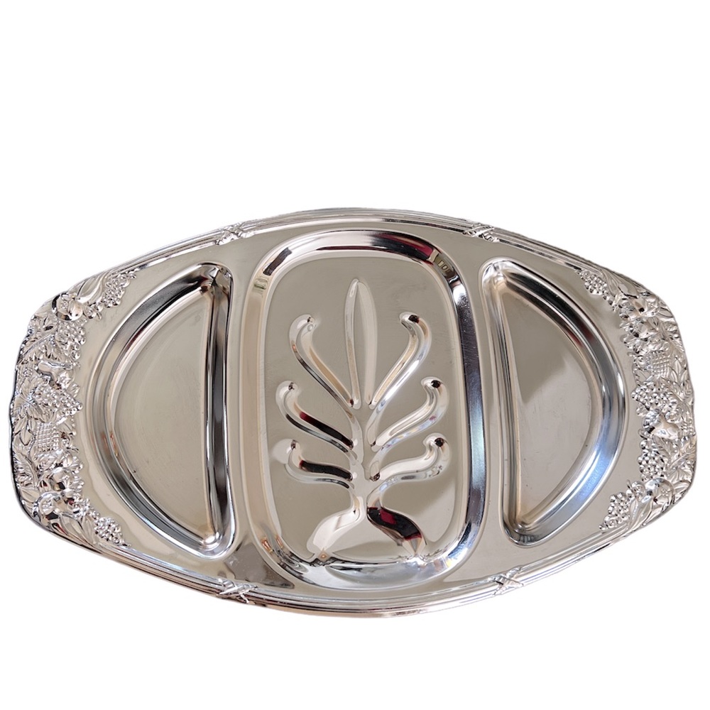 Shelton Ware NYC Silver platter with dividers and fruit design at edges